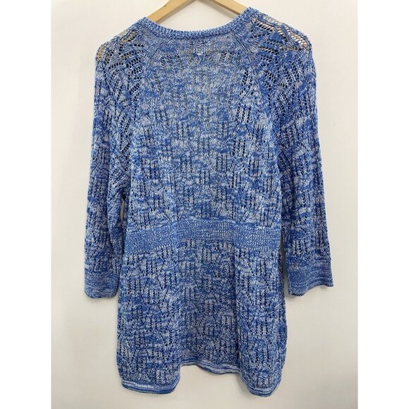 Kim Rogers Cardigan Sweater Open Front Crochet Knit 3/4 Sleeve Blue Womens 1X - Picture 3 of 10